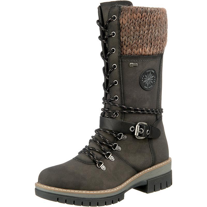 Women Buckle Lace Knitted Mid-calf Boots
