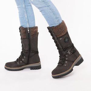 Women Buckle Lace Knitted Mid-calf Boots