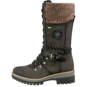 Women Buckle Lace Knitted Mid-calf Boots