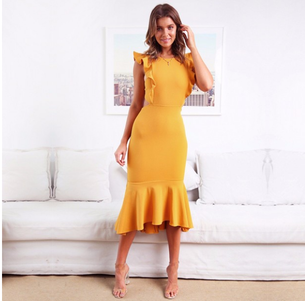 Summer New Ruffled Sleeveless Mermaid Dress Women Sexy Bodycon Dresses