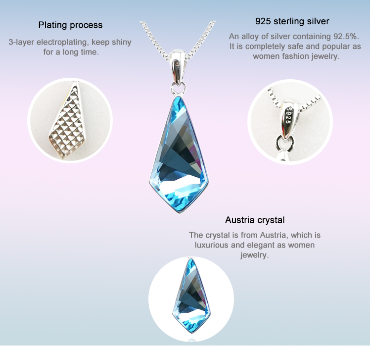925 crystal pendant sterling silver necklace