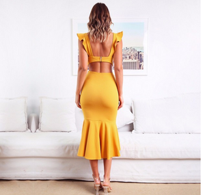 Summer New Ruffled Sleeveless Mermaid Dress Women Sexy Bodycon Dresses
