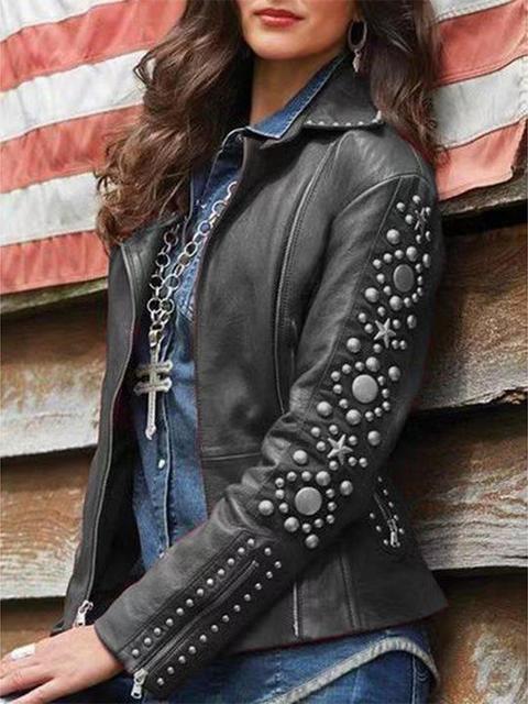 Casual Rhinestone Leather Jacket
