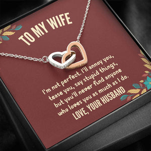 HUSBAND TO WIFE - "I'M NOT PERFECT" INTERLOCKING HEARTS 3D NECKLACE