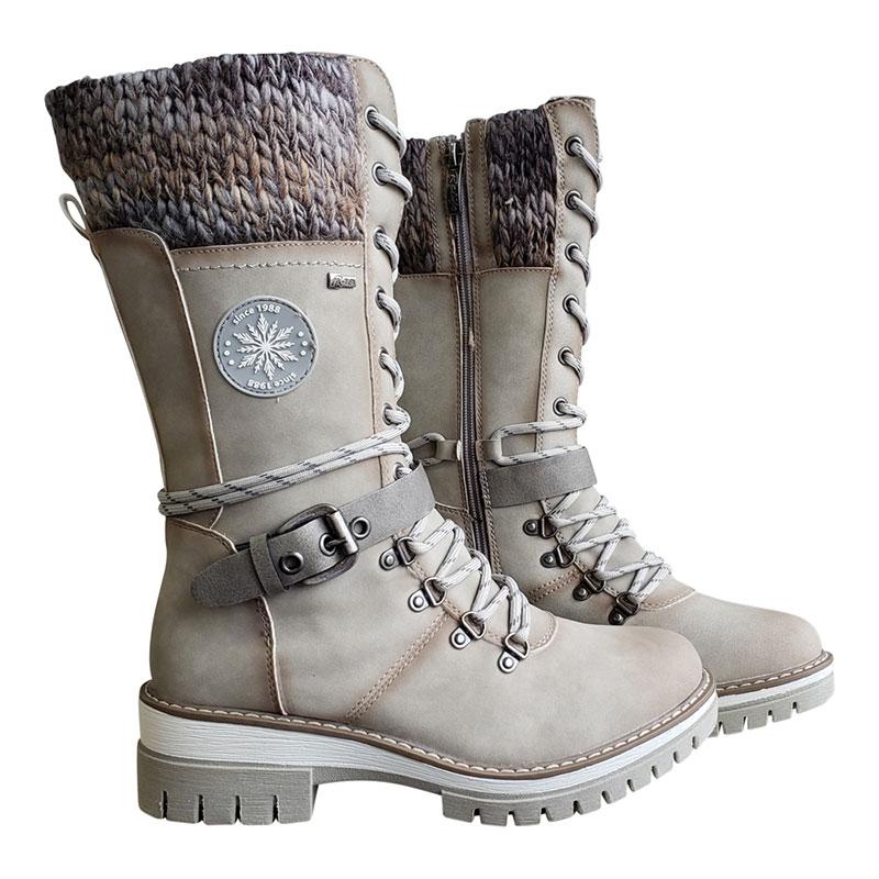 Women Buckle Lace Knitted Mid-calf Boots