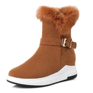 Women's Fashion Buckle Decoration Zipper Warm Fur Lining Casual Short Boots