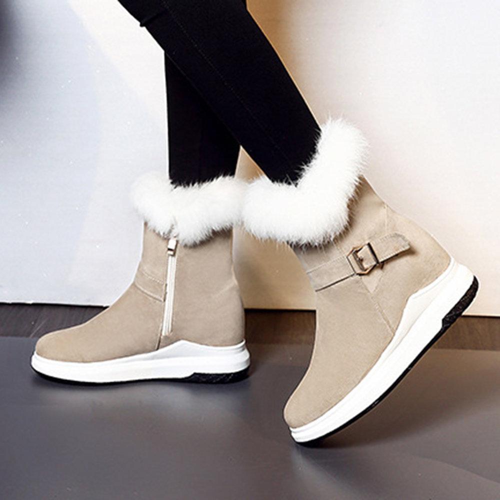 Women's Fashion Buckle Decoration Zipper Warm Fur Lining Casual Short Boots