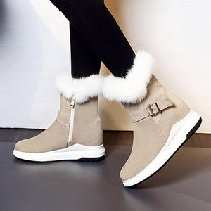 Women's Fashion Buckle Decoration Zipper Warm Fur Lining Casual Short Boots