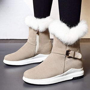 Women's Fashion Buckle Decoration Zipper Warm Fur Lining Casual Short Boots