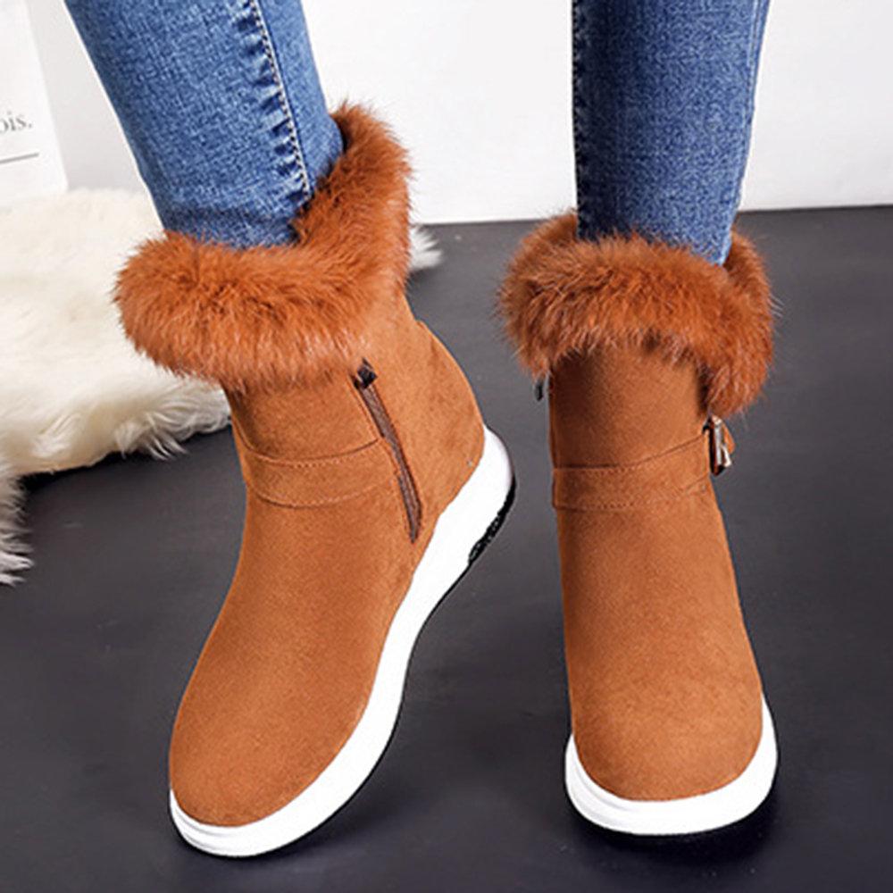 Women's Fashion Buckle Decoration Zipper Warm Fur Lining Casual Short Boots