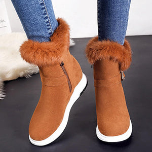 Women's Fashion Buckle Decoration Zipper Warm Fur Lining Casual Short Boots