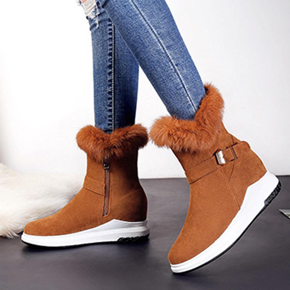Women's Fashion Buckle Decoration Zipper Warm Fur Lining Casual Short Boots