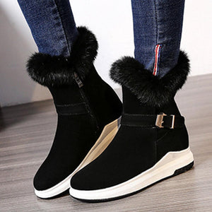 Women's Fashion Buckle Decoration Zipper Warm Fur Lining Casual Short Boots