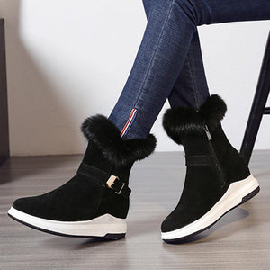 Women's Fashion Buckle Decoration Zipper Warm Fur Lining Casual Short Boots