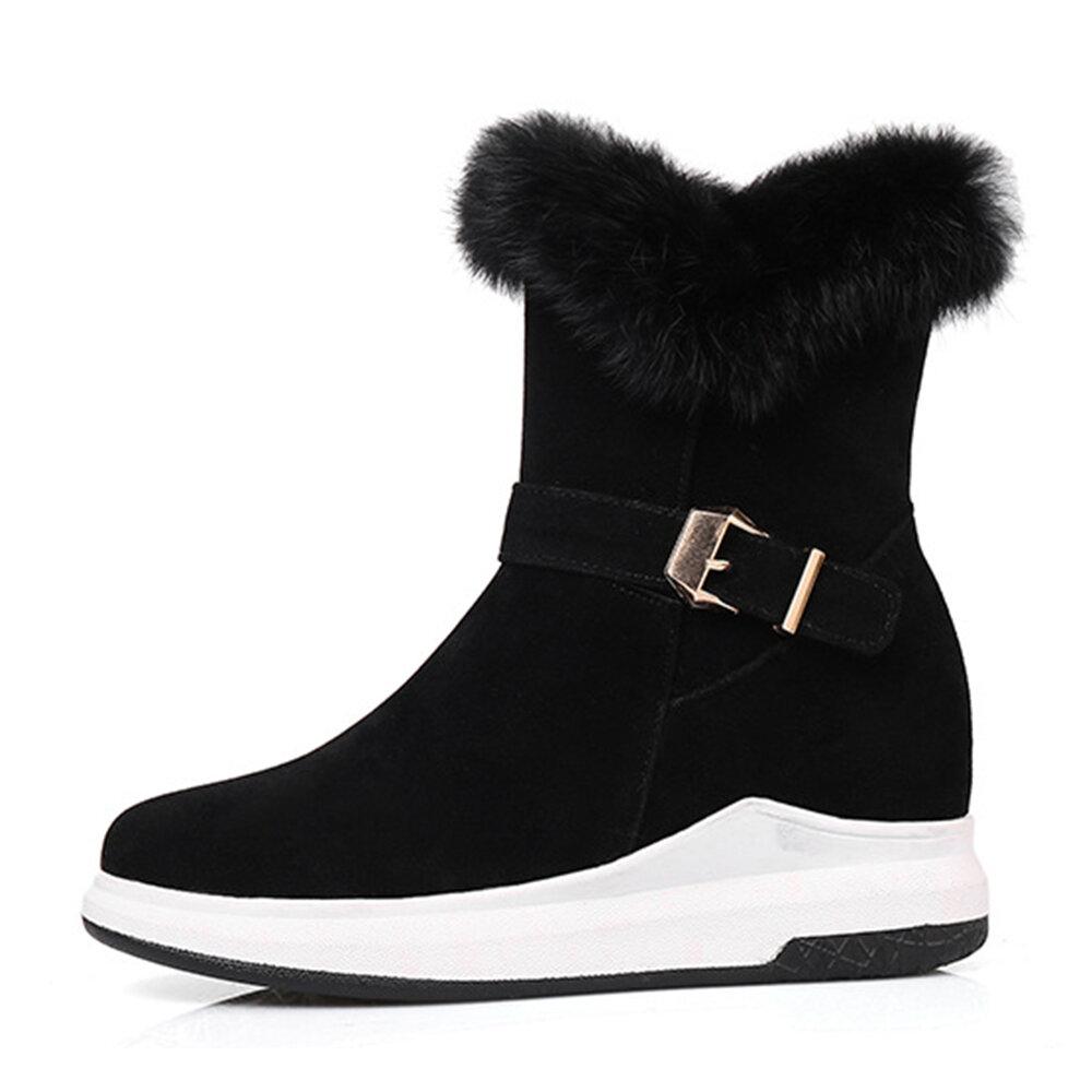 Women's Fashion Buckle Decoration Zipper Warm Fur Lining Casual Short Boots