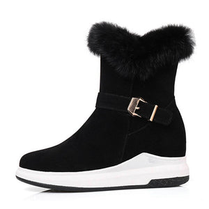 Women's Fashion Buckle Decoration Zipper Warm Fur Lining Casual Short Boots