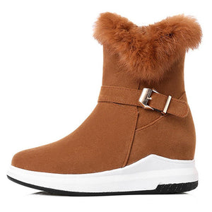 Women's Fashion Buckle Decoration Zipper Warm Fur Lining Casual Short Boots