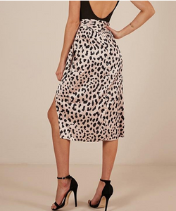 Custom Ladies New Design Leopard Print Satin Wrap Midi Skirt