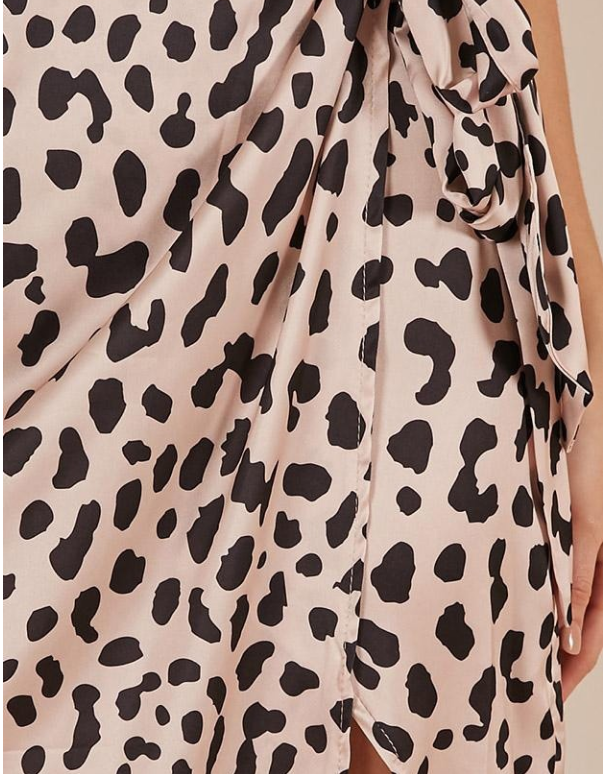 Custom Ladies New Design Leopard Print Satin Wrap Midi Skirt