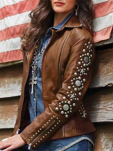 Casual Rhinestone Leather Jacket