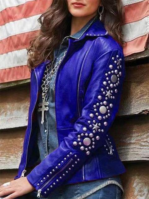 Casual Rhinestone Leather Jacket