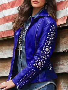 Casual Rhinestone Leather Jacket