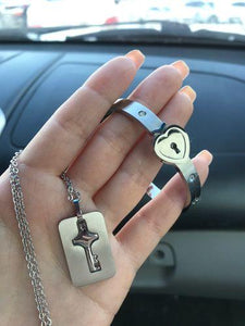Heart Lock Bracelet and Key Necklace