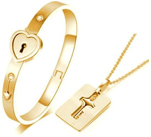 HEART LOCK BRACELET & KEY NECKLACE (Couple)