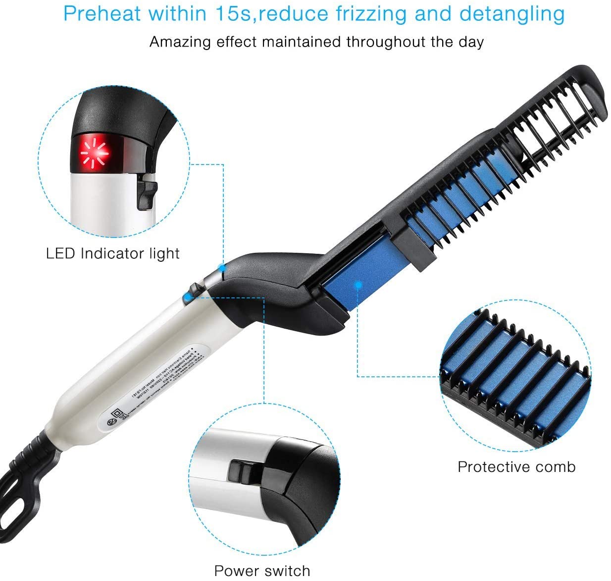 Electric hot comb hair & beard straightener