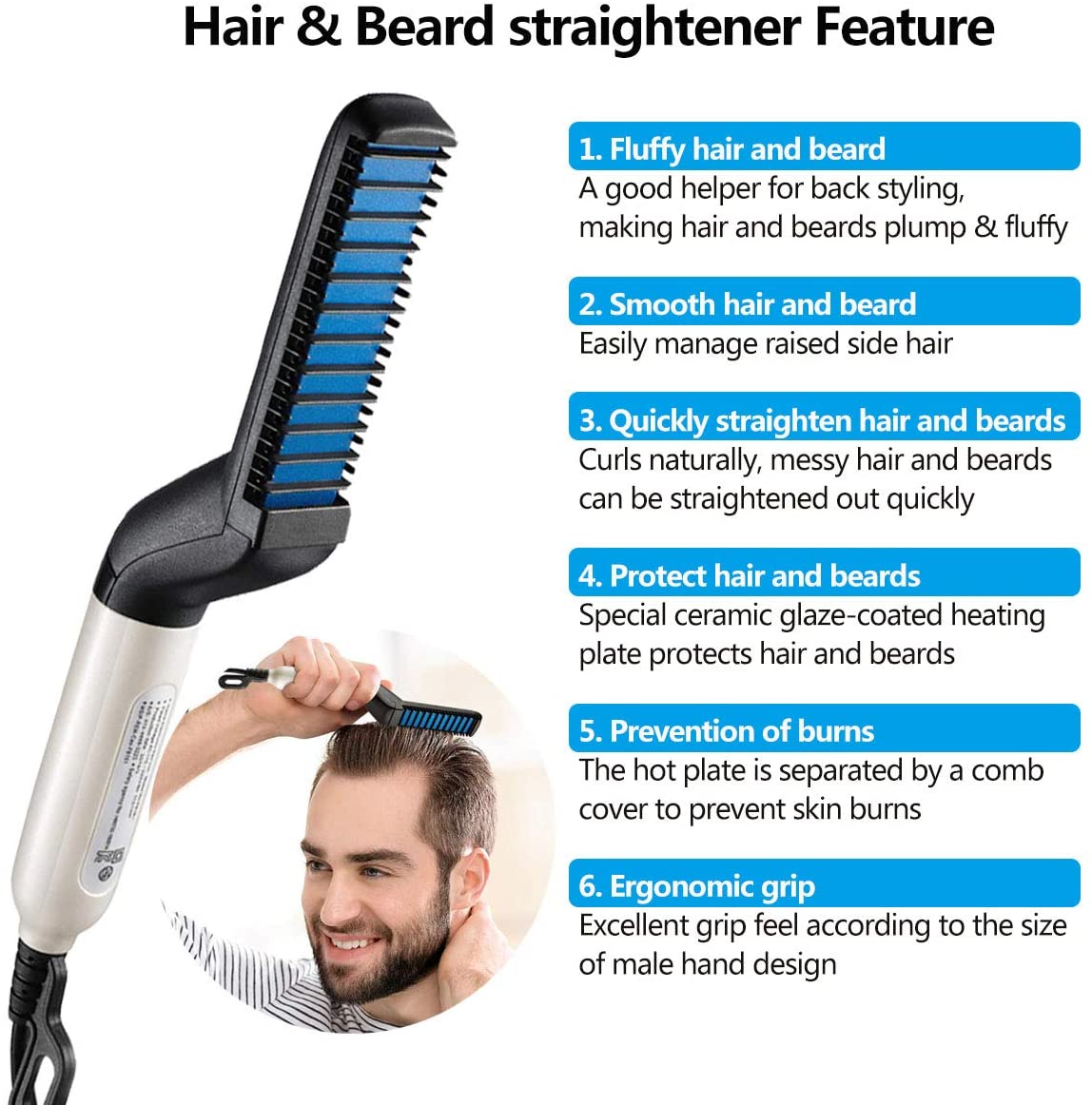 Electric hot comb hair & beard straightener