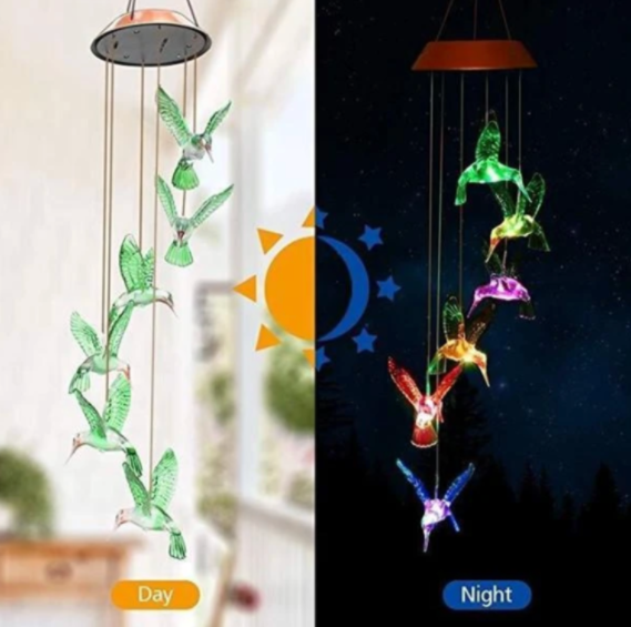 Color-Changing Solar LED Waterproof Hummingbird Wind Chimes