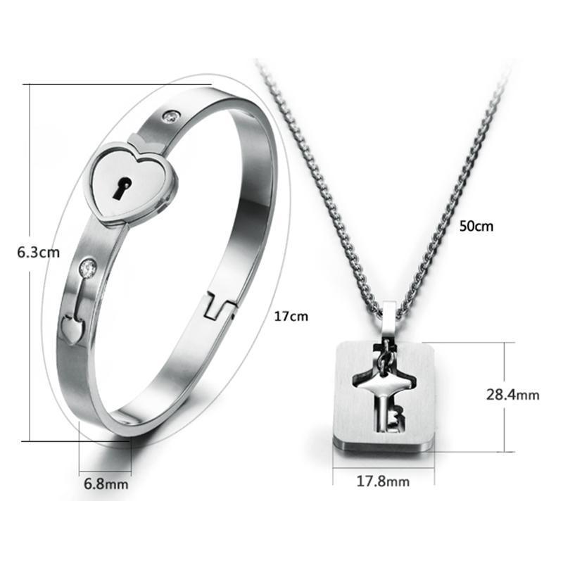 HEART LOCK BRACELET & KEY NECKLACE (Couple)