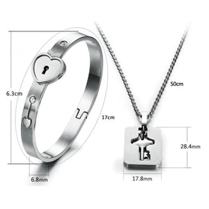 HEART LOCK BRACELET & KEY NECKLACE (Couple)