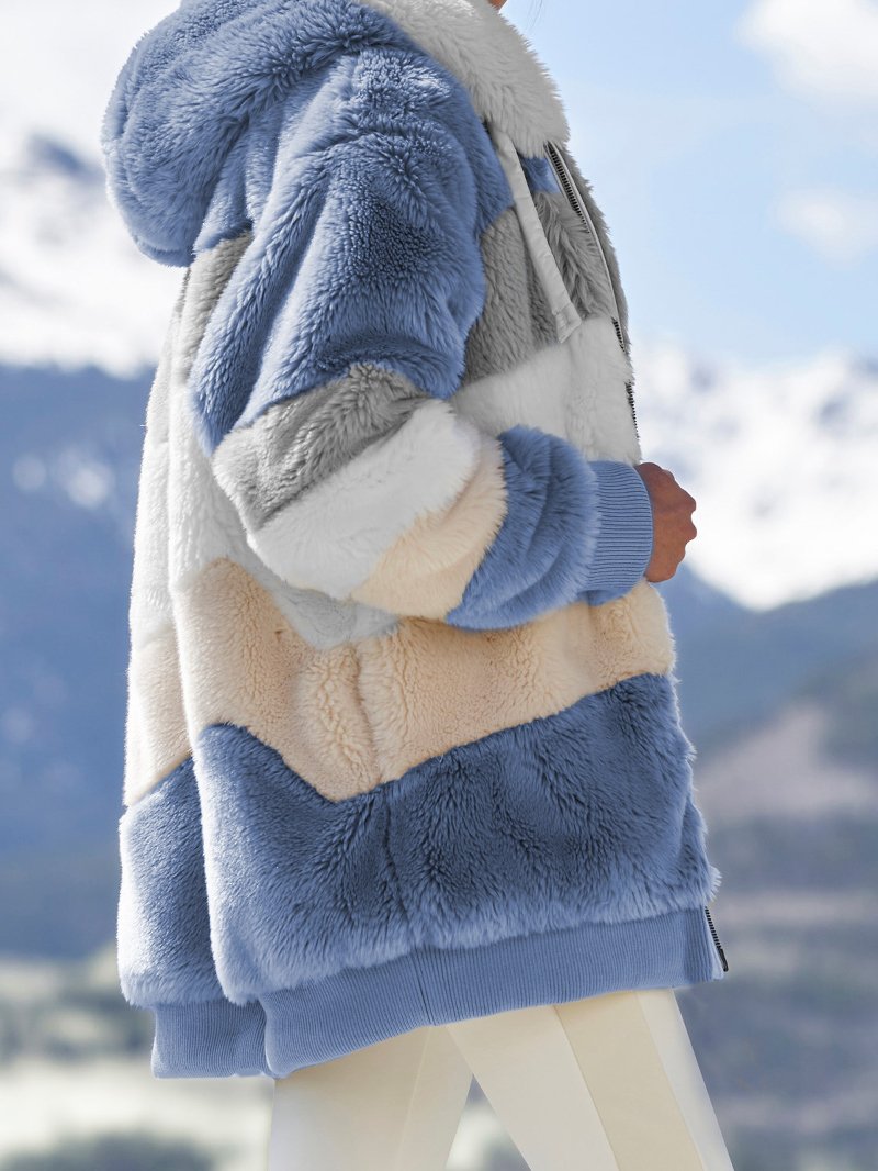 Contrasting Lamb Wool Padded Coat